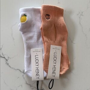 2 pair Pilates Non Slip  Grip Socks for Women - Lemon, peach